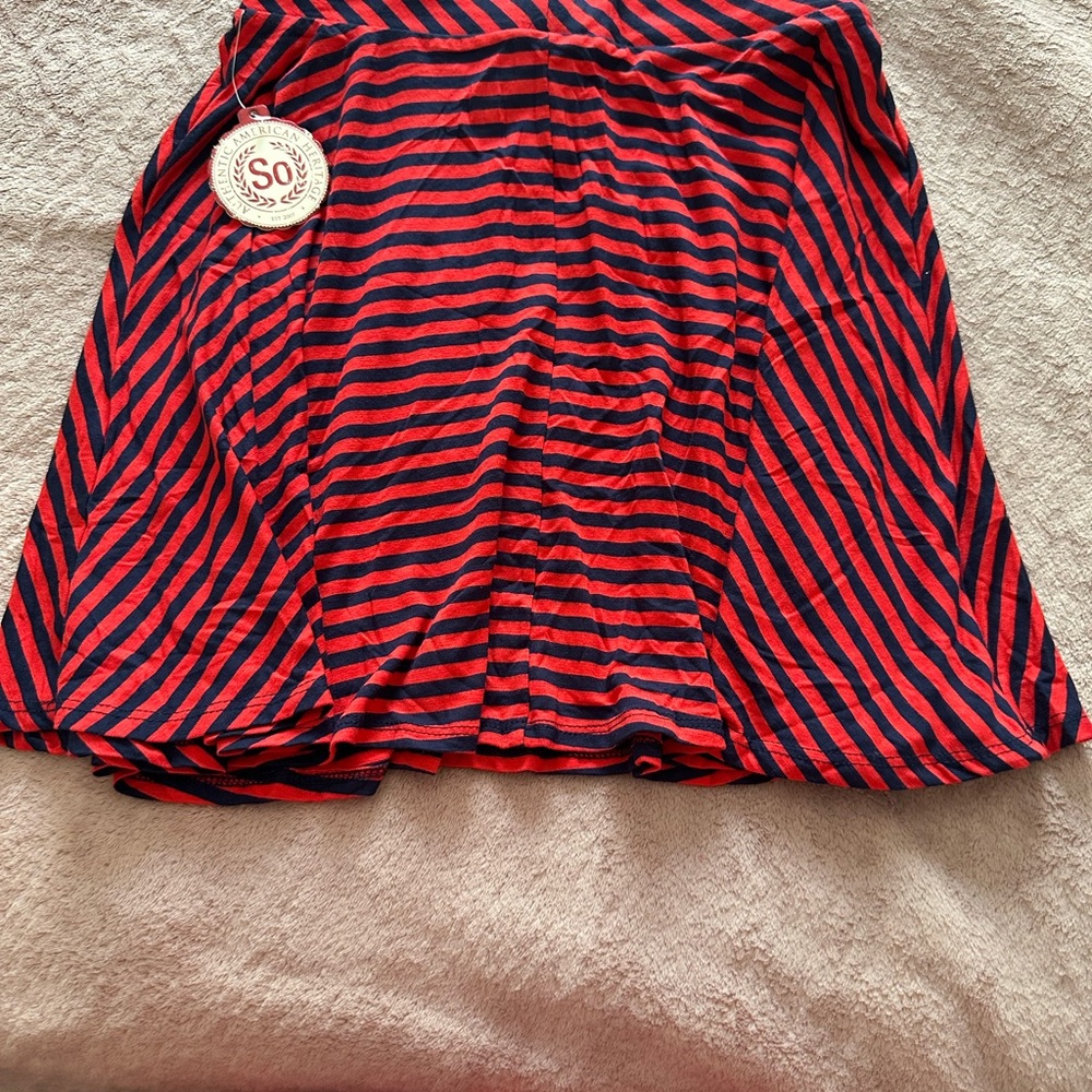 SO Red and Navy Striped Skater Skirt